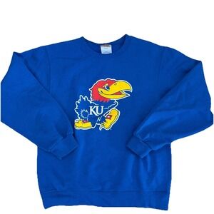 Vintage Kansas Jayhawks KU Sweatshirt Blue Red Oak Pullover Size S
